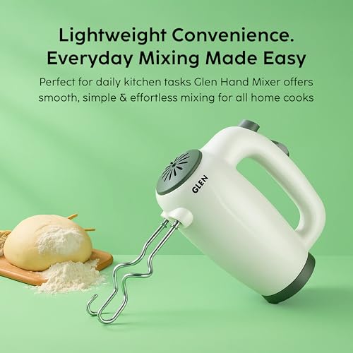 Glen Electric Hand Mixer 125W with Beater & Dough Kneader Hook, Safety Eject Feature, 5 Speed Setting for Quick Mixing, Whisking, Whipping - Cream, Cake & Eggs - White (4059) - Image 2