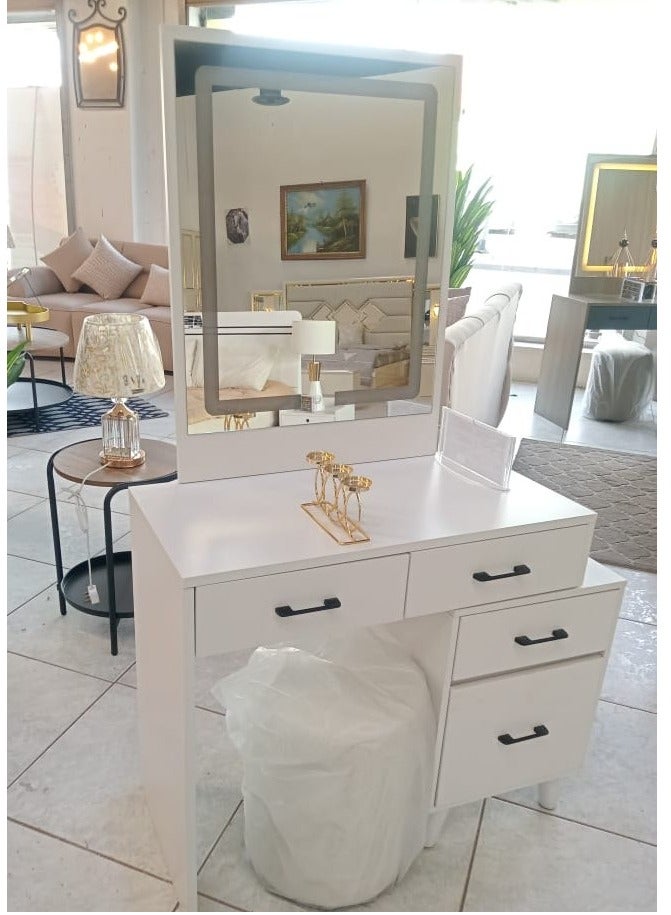 Generic DRESSER WHITE COLOR , LED LIGHT MIRROR ,4 DRAWERS, STOOL WITH CUSHION  - Image 1