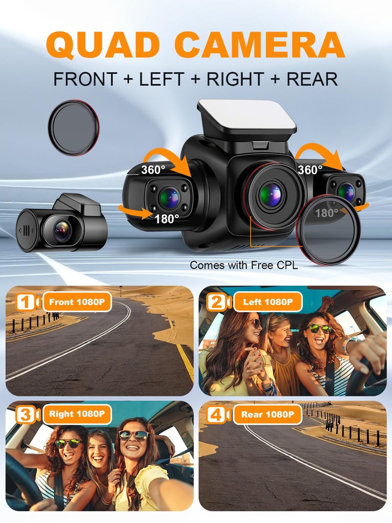 PRUVEEO 360 Degree View 4 Channel Dash Cam Front and Rear Inside Left Right, Dash Camera for Cars with CPL, Built-in GPS WiFi Night Vision, 24/7 Recording Parking Mode Monitor, Free 128G Card - Image 3