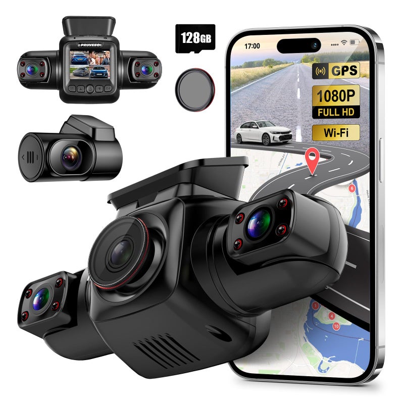 PRUVEEO 360 Degree View 4 Channel Dash Cam Front and Rear Inside Left Right, Dash Camera for Cars with CPL, Built-in GPS WiFi Night Vision, 24/7 Recording Parking Mode Monitor, Free 128G Card - Image 1