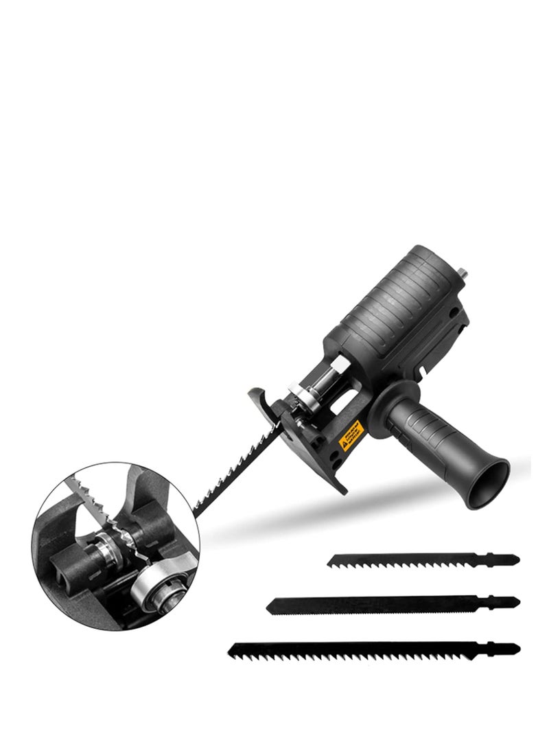 Portable Reciprocating Saw Adapter, Multifunctional Electric Drill Tool Modified Attachment with Ergonomic Handle and 3 Saw Blades for Cutting Metal and Wood - Image 1