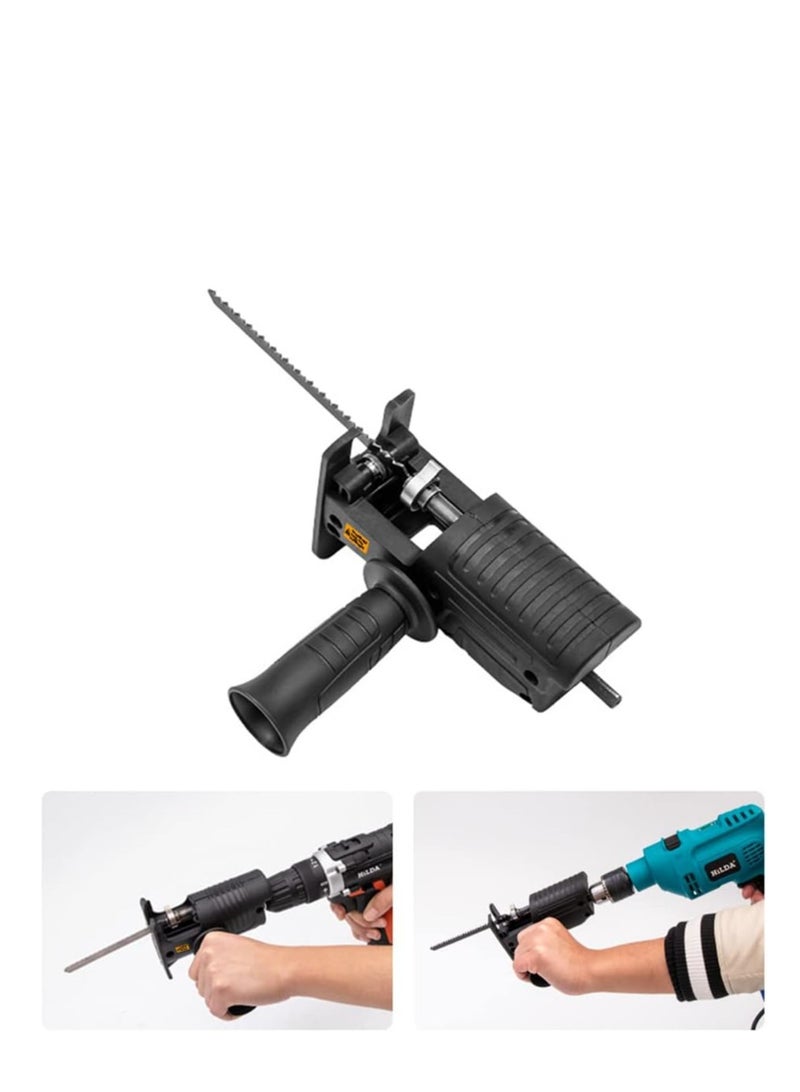 Portable Reciprocating Saw Adapter, Multifunctional Electric Drill Tool Modified Attachment with Ergonomic Handle and 3 Saw Blades for Cutting Metal and Wood - Image 2