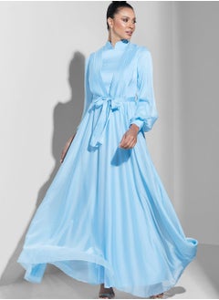 Namshi X Trendyol High Neck Balloon Sleeve Pleated Dress  - Image 4