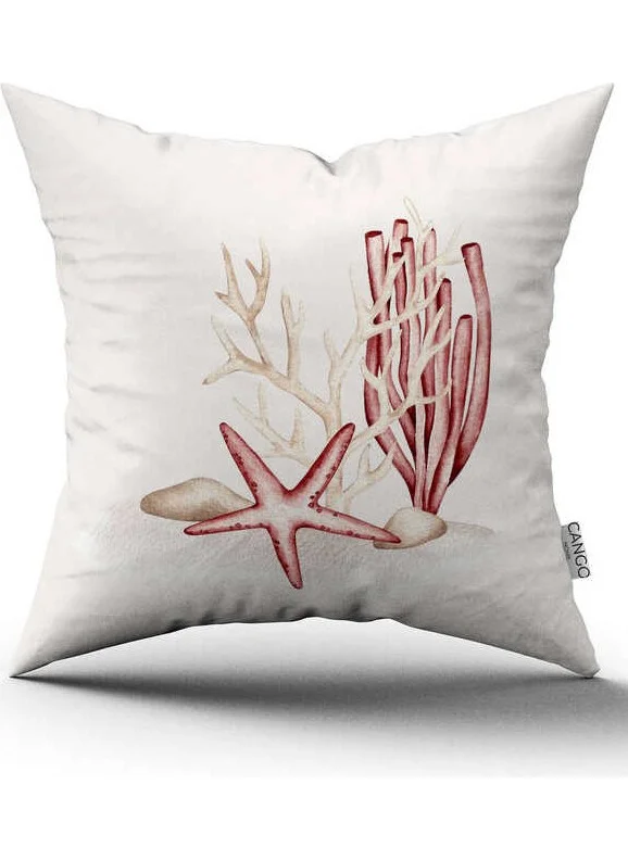 Cango Home Red Cream Marine Patterned Digital Printed Throw Pillow Cover CGH1139