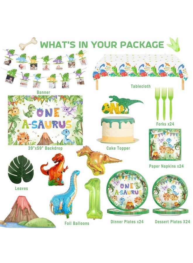 Hombae One a Saurus Birthday Decorations, 1st Birthday Decorations for Boy, Dinosaur First Birthday Party Supplies, Dino Themed Backdrop Balloon Banner Tablecloth Cake Topper Plates Napkins Forks - Image 2