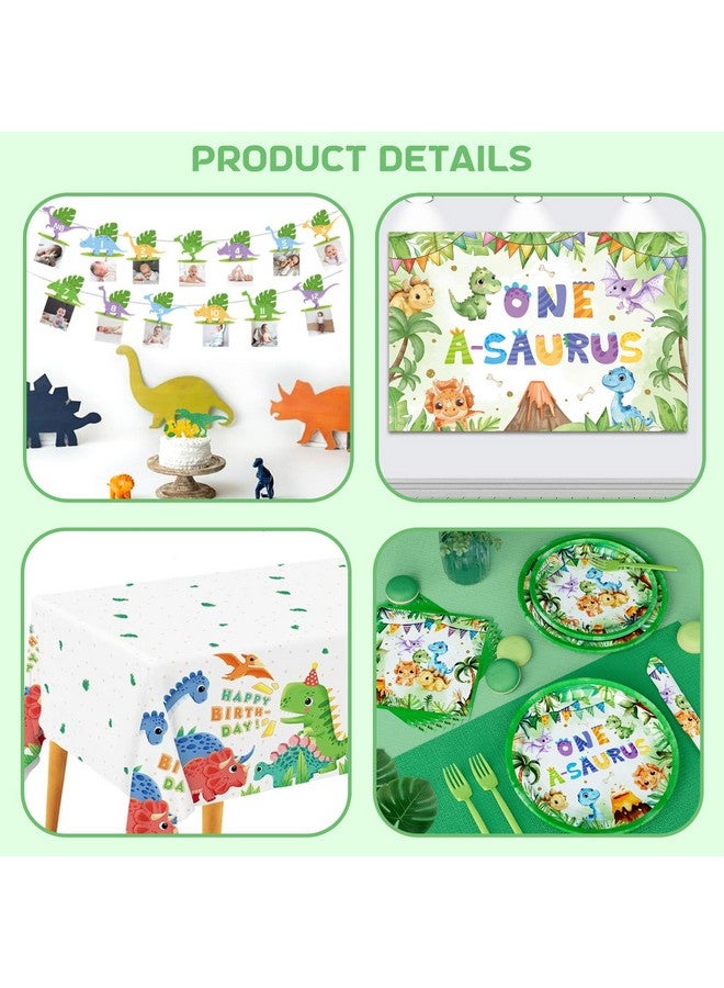Hombae One a Saurus Birthday Decorations, 1st Birthday Decorations for Boy, Dinosaur First Birthday Party Supplies, Dino Themed Backdrop Balloon Banner Tablecloth Cake Topper Plates Napkins Forks - Image 5