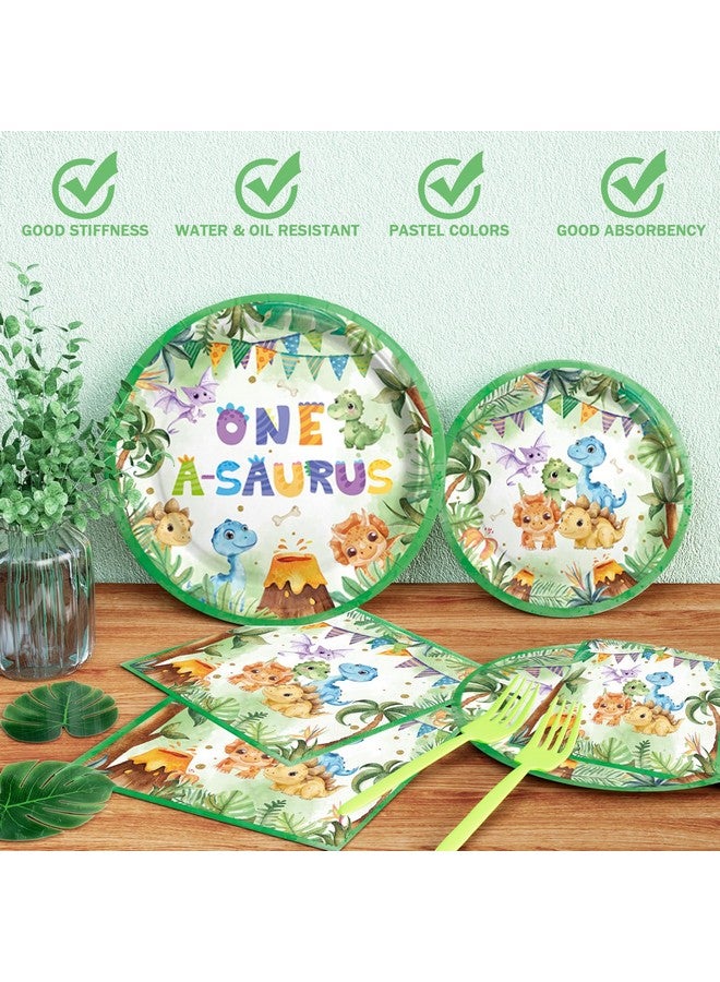 Hombae One a Saurus Birthday Decorations, 1st Birthday Decorations for Boy, Dinosaur First Birthday Party Supplies, Dino Themed Backdrop Balloon Banner Tablecloth Cake Topper Plates Napkins Forks - Image 3