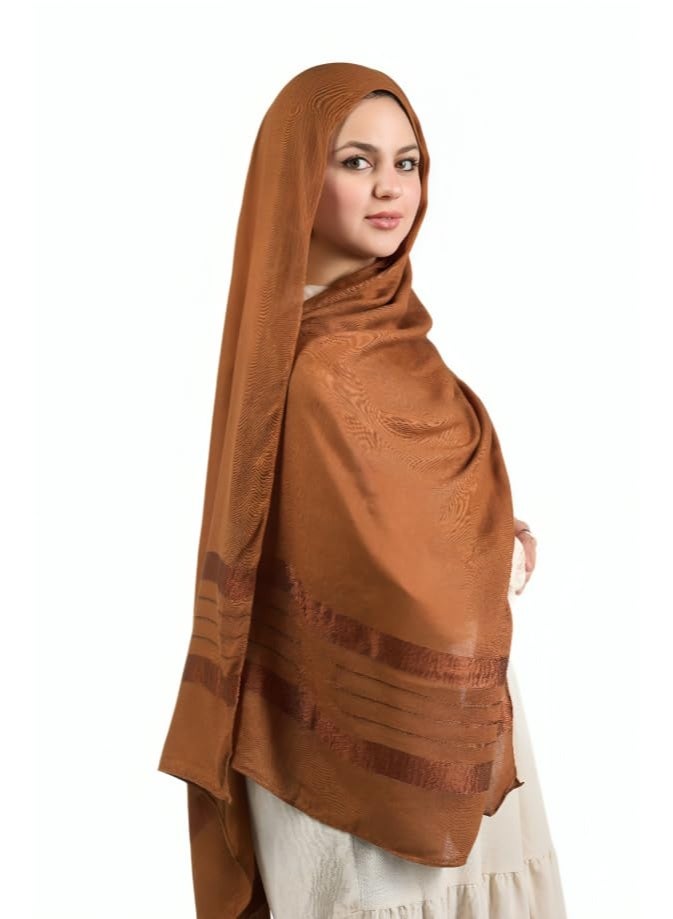 FLOWER Satin Line Signature Cotton Veil – Premium Pure Cotton Hijab, Ultra Soft & Breathable with Elegant Satin Smooth Finish, Lightweight & Comfortable, 75x200 cm, Camel Color - Image 1