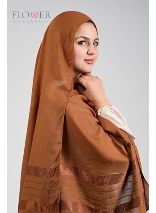 FLOWER Satin Line Signature Cotton Veil – Premium Pure Cotton Hijab, Ultra Soft & Breathable with Elegant Satin Smooth Finish, Lightweight & Comfortable, 75x200 cm, Camel Color - Image 2