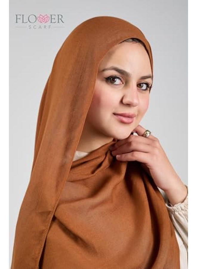 FLOWER Satin Line Signature Cotton Veil – Premium Pure Cotton Hijab, Ultra Soft & Breathable with Elegant Satin Smooth Finish, Lightweight & Comfortable, 75x200 cm, Camel Color - Image 3