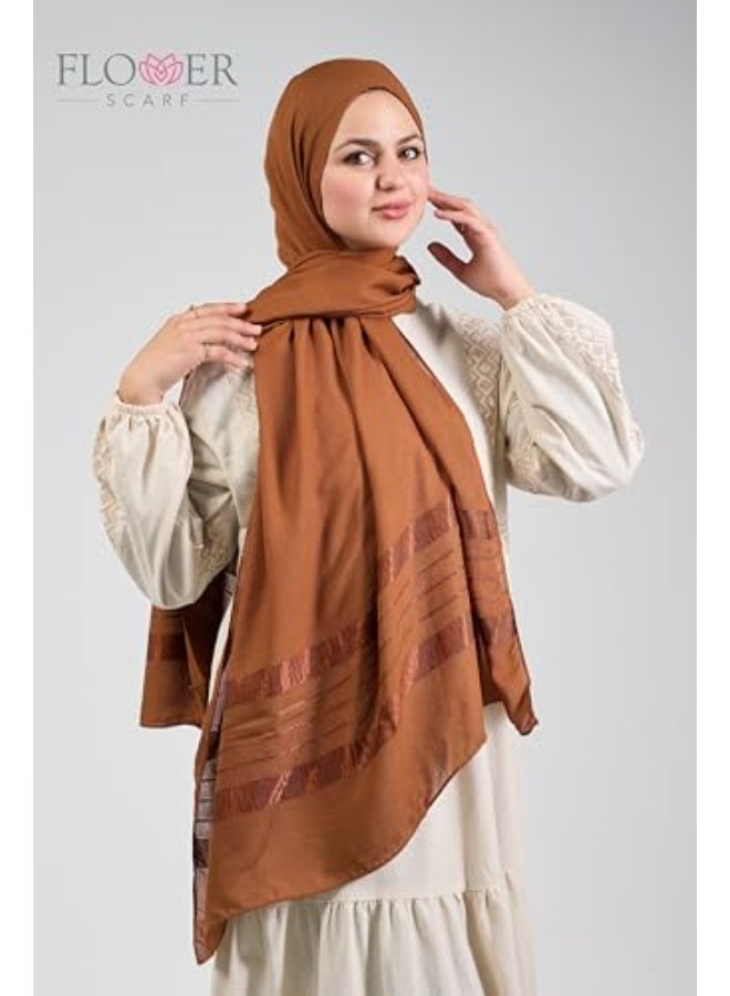 FLOWER Satin Line Signature Cotton Veil – Premium Pure Cotton Hijab, Ultra Soft & Breathable with Elegant Satin Smooth Finish, Lightweight & Comfortable, 75x200 cm, Camel Color - Image 4