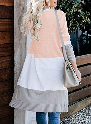 CARDYDONY Women Open Front Cardigan Colorblock Long Sleeve Sweaters Light Pink XL - Image 5
