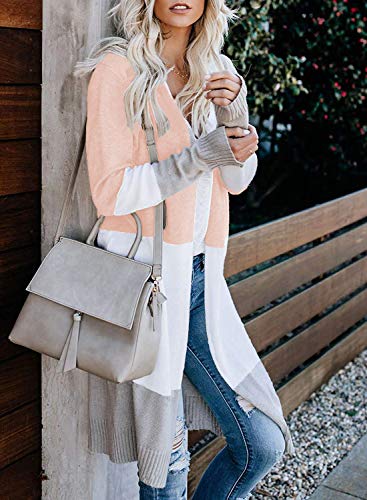 CARDYDONY Women Open Front Cardigan Colorblock Long Sleeve Sweaters Light Pink XL - Image 4