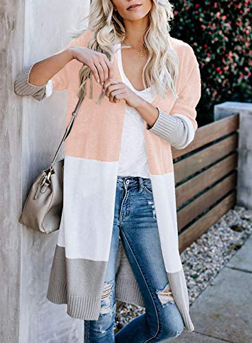 CARDYDONY Women Open Front Cardigan Colorblock Long Sleeve Sweaters Light Pink XL - Image 3