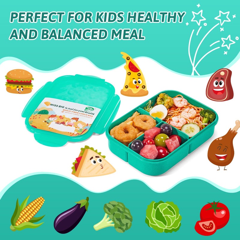 MISS BIG Bento Box for Kids, Leakproof Lunch Box, No BPAs & Chemical Dyes, M/W, D/W & Fridge Safe (1150ml Green) - Image 2