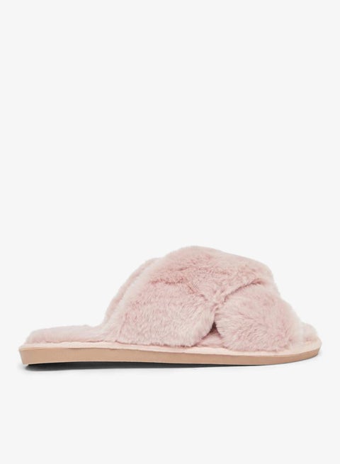 Styli Criss Cross Strap Fluffy Bedroom Slippers