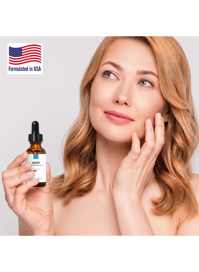 SOTI Vitamin C Face Serum with Hyaluronic Acid Alpha Arbutin and Vitamin E Anti Aging for Dark Spots Wrinkles Acne Brightens Skin Tone Restores Radiance 1 floz 30ml - Image 4