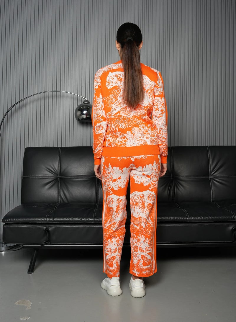 Andy 2333 | Women's Cotton Printed Two-Piece Set | Knit Top and Wide-Leg Pants | Orange - Image 2