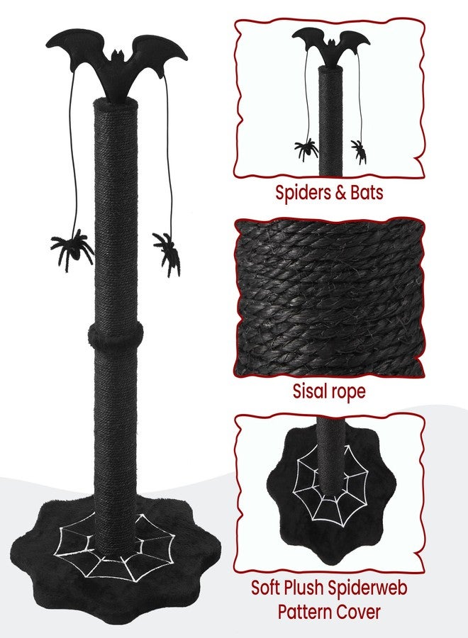 Fansafurn 25" Halloween Cat Scratching Post, Sisal Scratch Pole with Interactive Hanging Spider Toys, Durable Monster-Themed Scratch Post for Indoor Cats, Suitable for Kittens and Large Cats, Black - Image 5
