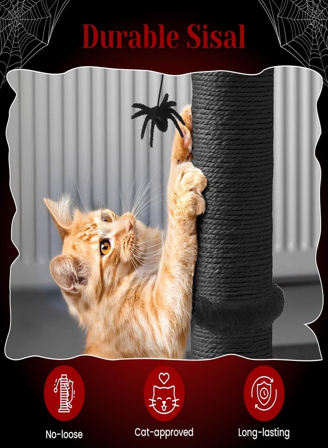 Fansafurn 25" Halloween Cat Scratching Post, Sisal Scratch Pole with Interactive Hanging Spider Toys, Durable Monster-Themed Scratch Post for Indoor Cats, Suitable for Kittens and Large Cats, Black - Image 3