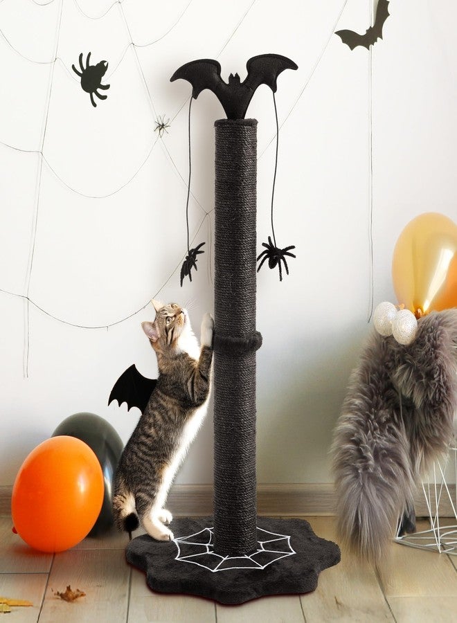 Fansafurn 25" Halloween Cat Scratching Post, Sisal Scratch Pole with Interactive Hanging Spider Toys, Durable Monster-Themed Scratch Post for Indoor Cats, Suitable for Kittens and Large Cats, Black - Image 1