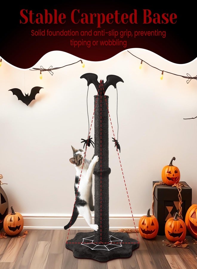 Fansafurn 25" Halloween Cat Scratching Post, Sisal Scratch Pole with Interactive Hanging Spider Toys, Durable Monster-Themed Scratch Post for Indoor Cats, Suitable for Kittens and Large Cats, Black - Image 4