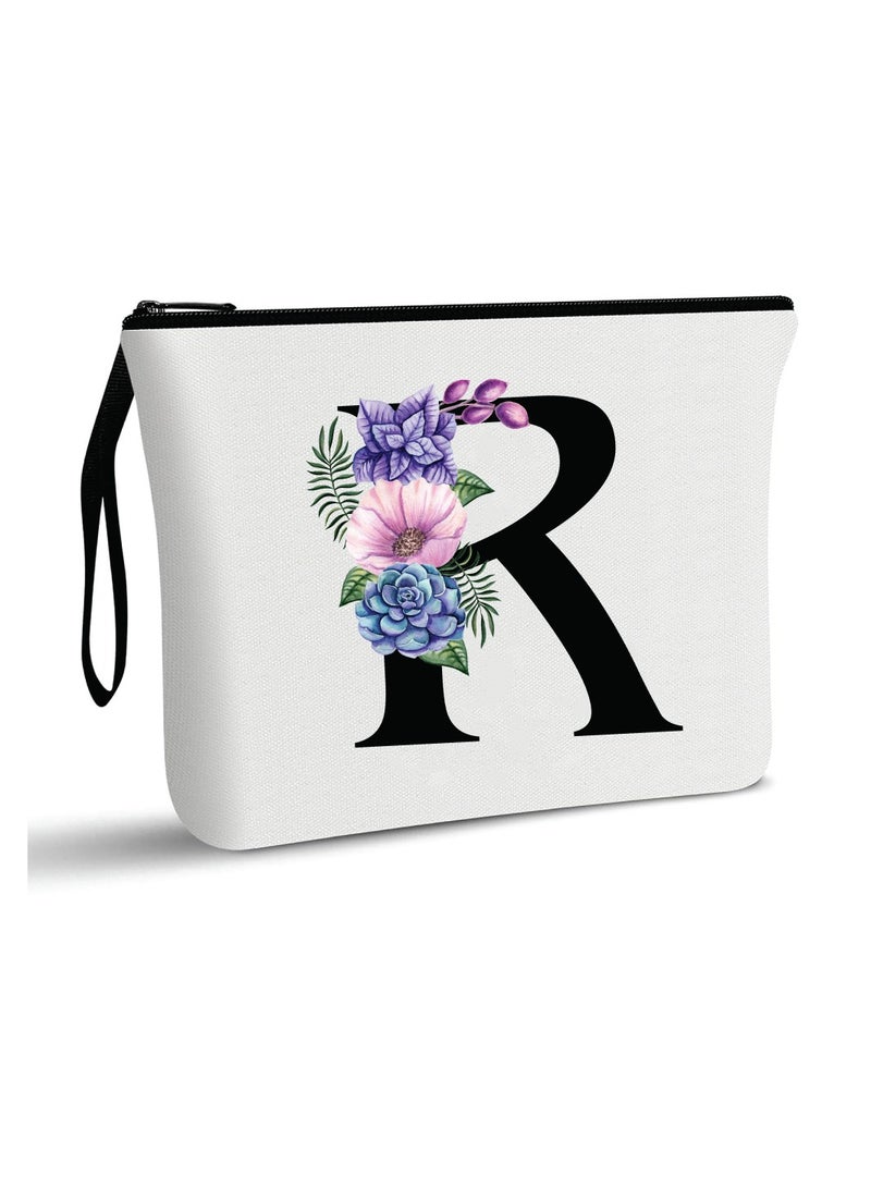 PRINTSHOP4ME Initial Monogram Travel Makeup Bag for Women Unique Birthday Gifts for Mother - Bride Bridesmaid Cosmetic bag - Initial Canvas Makeup Bag Gifts with Zipper (R) - Image 1
