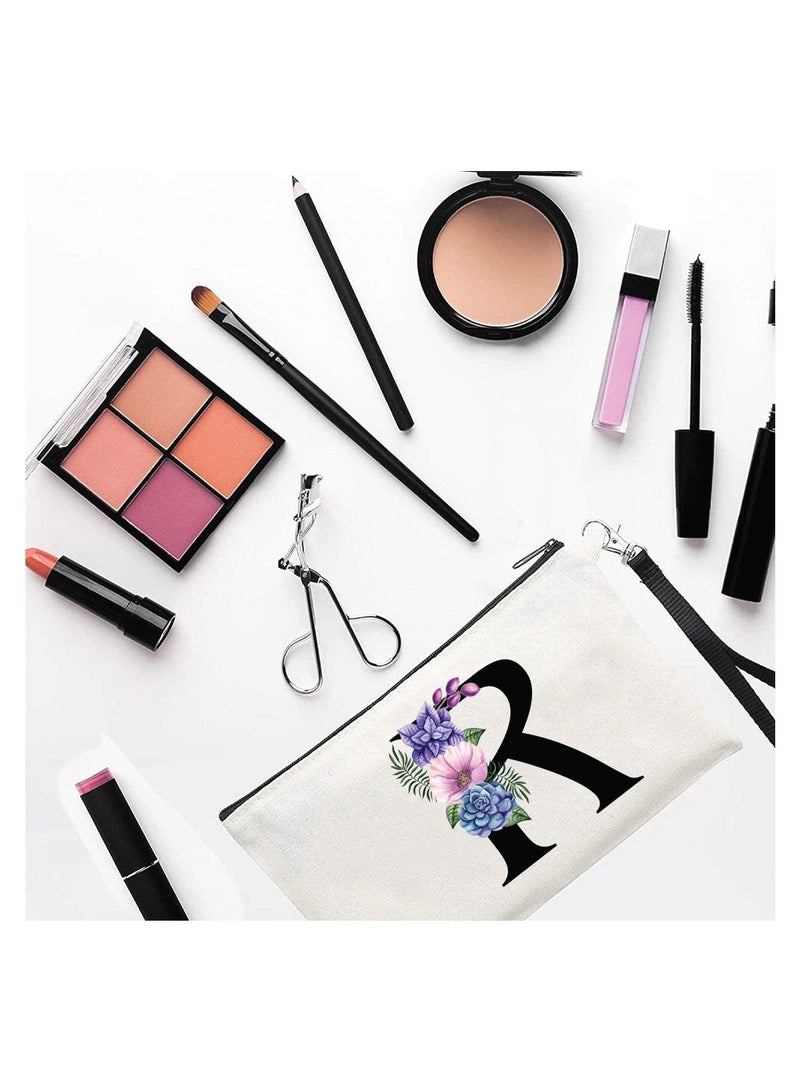 PRINTSHOP4ME Initial Monogram Travel Makeup Bag for Women Unique Birthday Gifts for Mother - Bride Bridesmaid Cosmetic bag - Initial Canvas Makeup Bag Gifts with Zipper (R) - Image 2