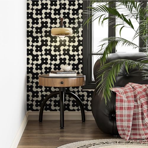 Ismoon Geometric Peel and Stick Wallpaper Boho Black and Beige Contact Paper 118"x17.3" Vintage Floral Wallpaper Removable Self-Adhesive Wall Paper Waterproof for Bathroom Wall Decor Vinyl - Image 2