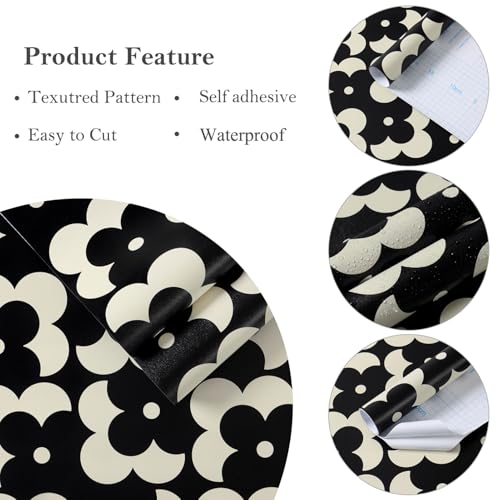 Ismoon Geometric Peel and Stick Wallpaper Boho Black and Beige Contact Paper 118"x17.3" Vintage Floral Wallpaper Removable Self-Adhesive Wall Paper Waterproof for Bathroom Wall Decor Vinyl - Image 4