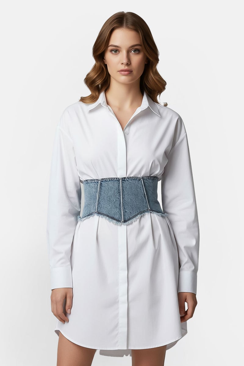 Bershka حزام كورسيه جينز نسائي، أزرق فاتح - Image 1