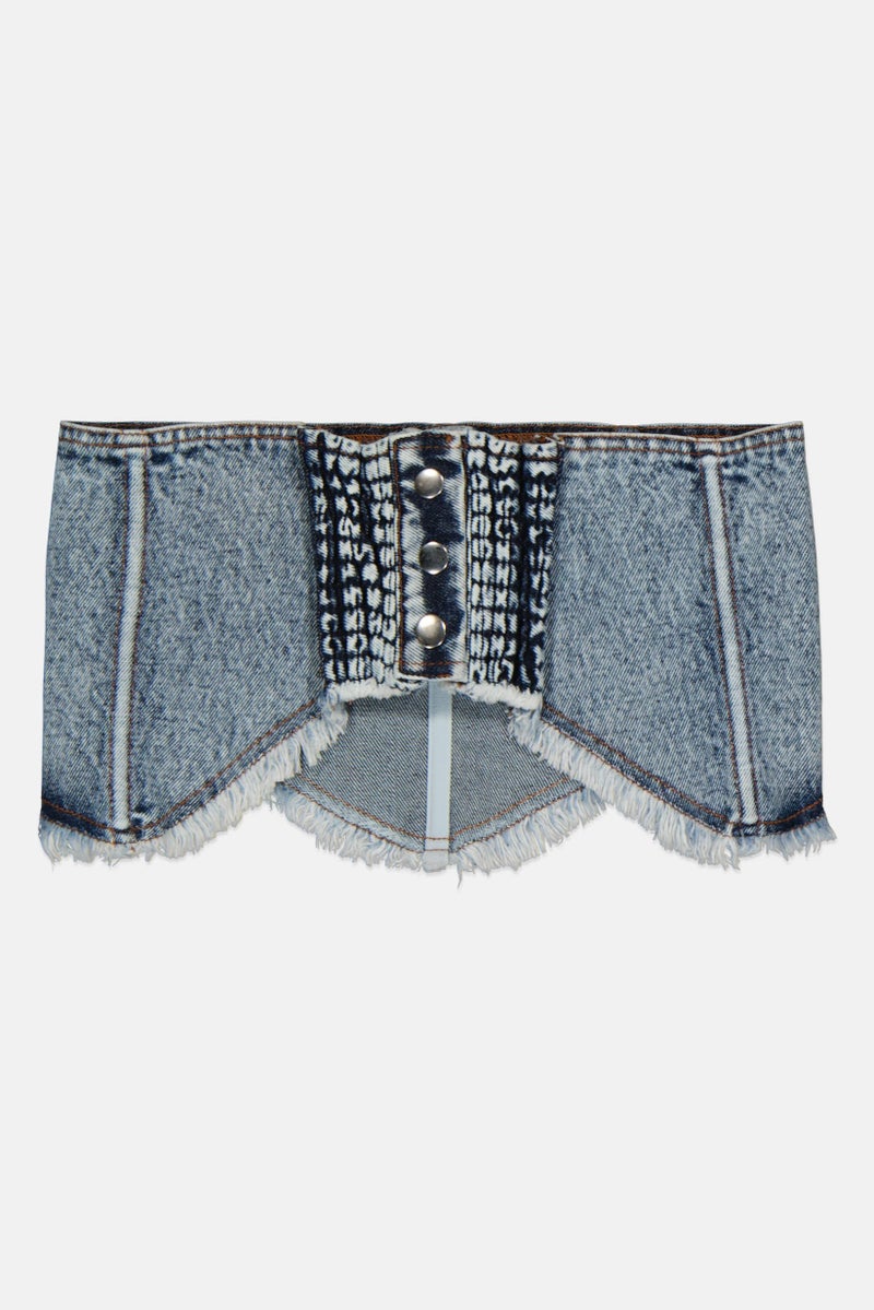 Bershka حزام كورسيه جينز نسائي، أزرق فاتح - Image 3