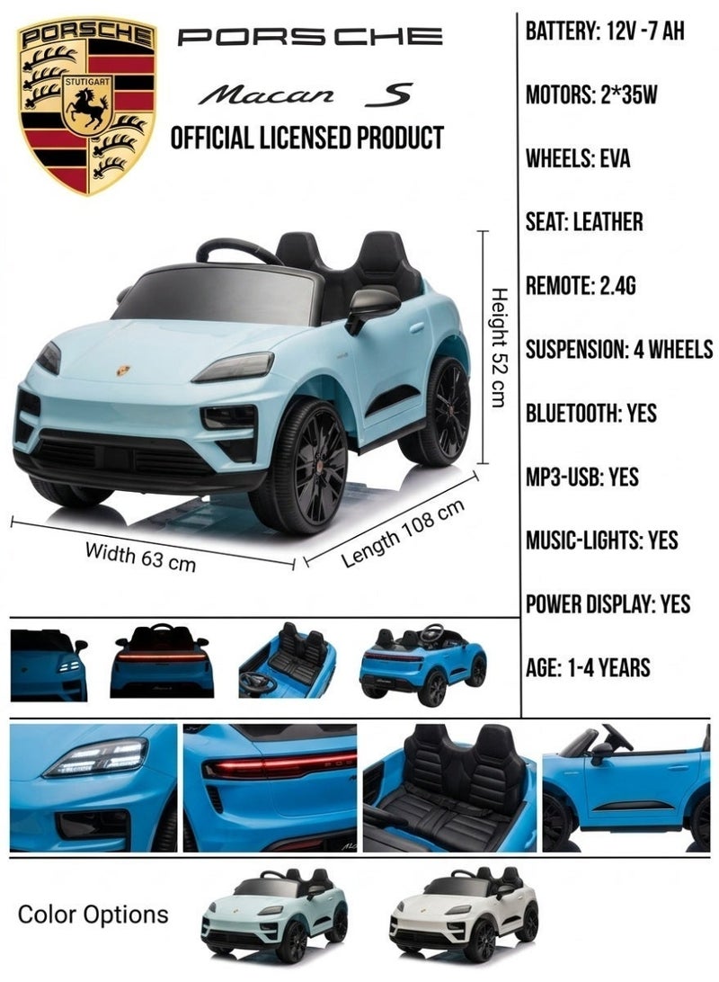 بورشه Porsche Macan Kids Officially Licensed Ride-On Car with 2.4G Remote Control, Bluetooth, LED Lights, and Premium Leather Seat LB-660EL (M2) - BLUE - Image 4
