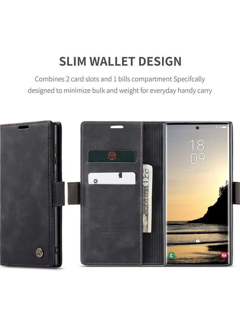 CaseMe Phone Case Luxury PU Leather Design 013 Flip Cover Card Slot Holder Cover For Samsung Galaxy S25 Ultra  (Black) - Image 5