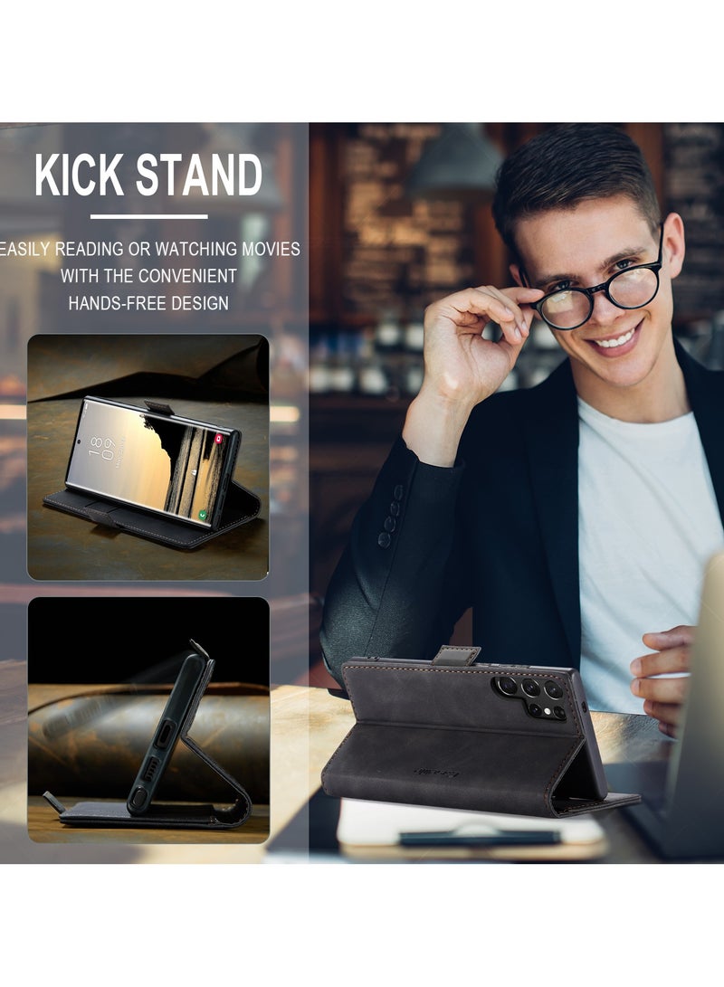 CaseMe Phone Case Luxury PU Leather Design 013 Flip Cover Card Slot Holder Cover For Samsung Galaxy S25 Ultra  (Black) - Image 4