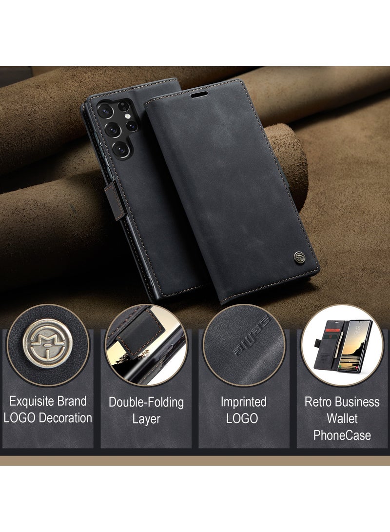 CaseMe Phone Case Luxury PU Leather Design 013 Flip Cover Card Slot Holder Cover For Samsung Galaxy S25 Ultra  (Black) - Image 3