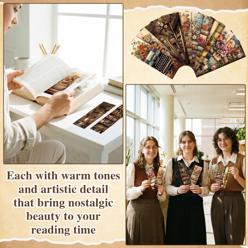 Faccito 240 Pcs Bookmarks Gift Bulk 5.9 x 2.4 Inches Book Club Gift Bookish Gifts Reading Tracker for Women Men Teacher Library Party(Vintage) - Image 4