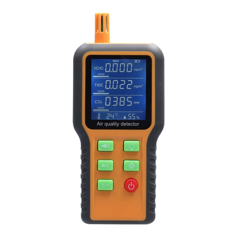 Household Air Quality Detector Multifunctional T/H Sensors CO2 Tester LCD Display with Backlit Carbon Dioxide TVOC HCHO Value Temperature Humidity Detect Self-calibration with Alarm Function - Image 2