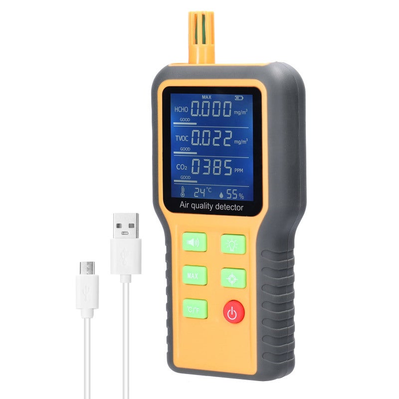 Household Air Quality Detector Multifunctional T/H Sensors CO2 Tester LCD Display with Backlit Carbon Dioxide TVOC HCHO Value Temperature Humidity Detect Self-calibration with Alarm Function - Image 1