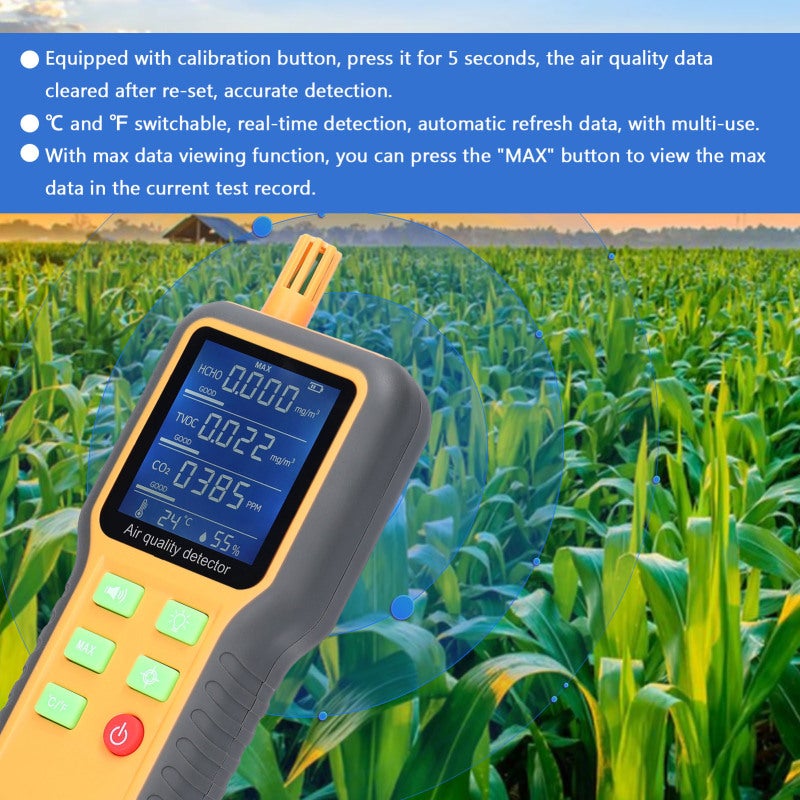 Household Air Quality Detector Multifunctional T/H Sensors CO2 Tester LCD Display with Backlit Carbon Dioxide TVOC HCHO Value Temperature Humidity Detect Self-calibration with Alarm Function - Image 5