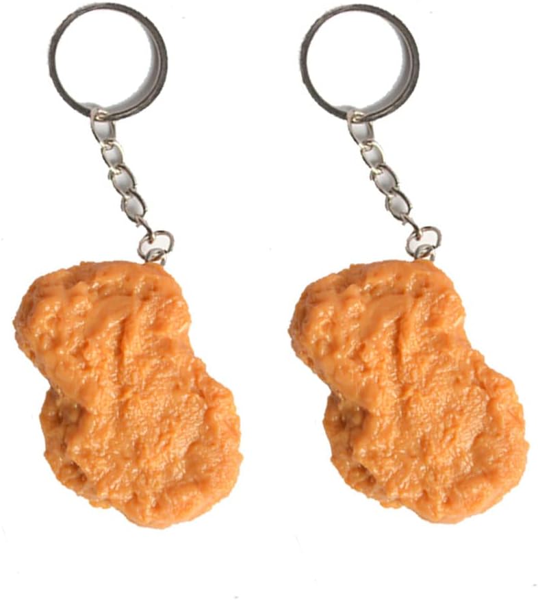 GTONEE Handmade Keychain Imitation Chicken Nuggets Keychain Kids Toy Foods Props Novelty Key Chain Men And Women Keyring 2pcs, Gold - Image 1