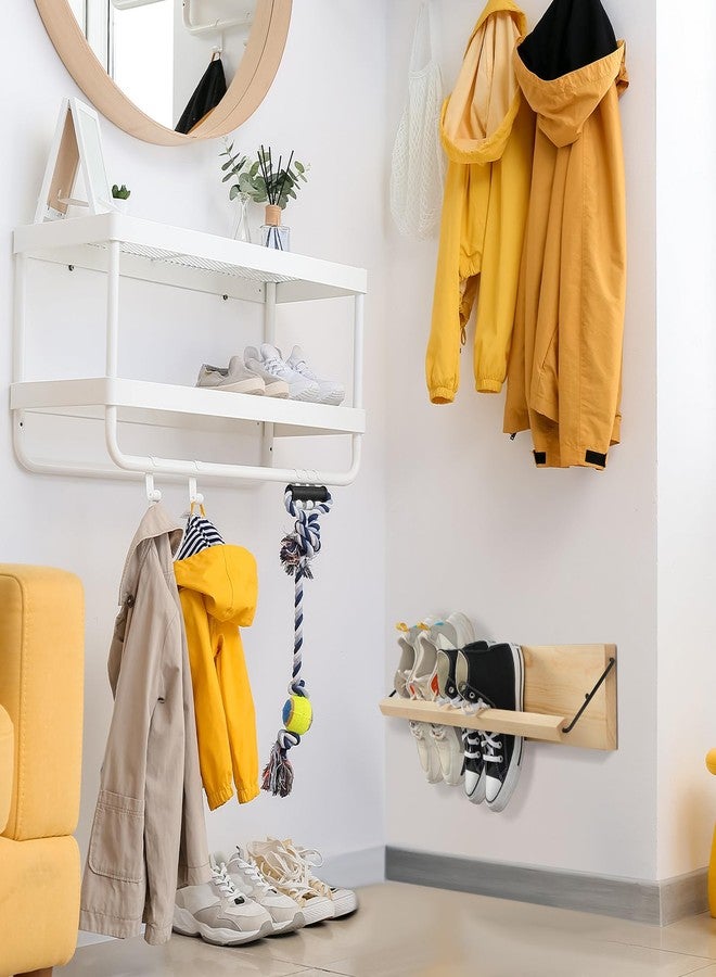 Mifoci 2 Pcs Wall Mounted Shoe Rack Organizer Wooden Modern Compact Wall Space Saving Shoe Holder Storage for Sneaker Footwear Slipper Boots Entryway Narrow Spaces Hallway(28.35'' Long) - Image 4