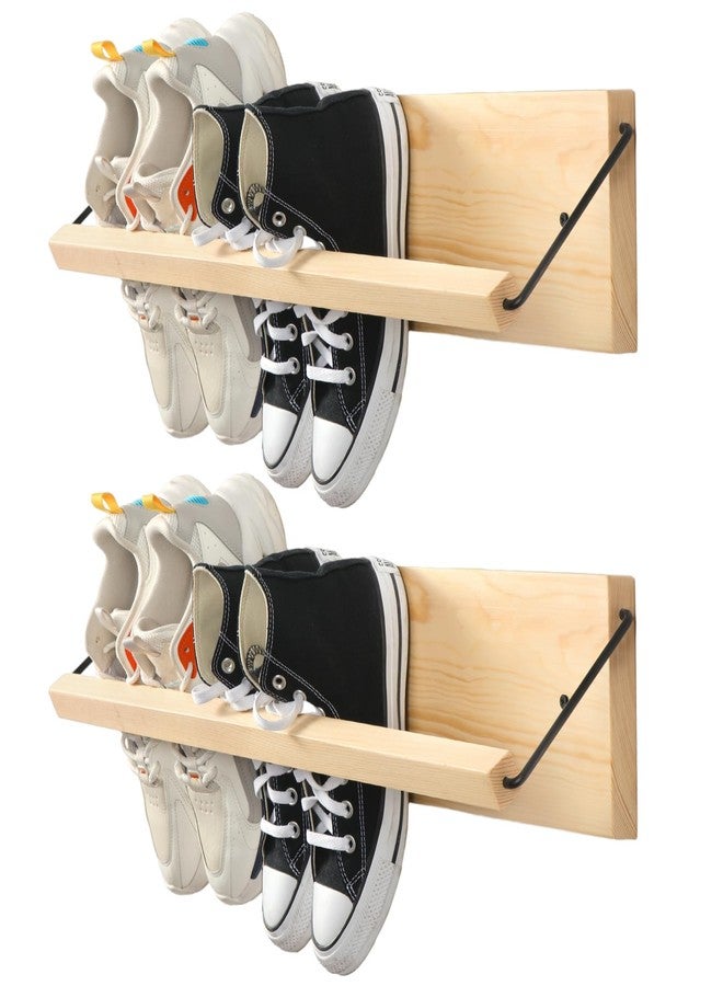 Mifoci 2 Pcs Wall Mounted Shoe Rack Organizer Wooden Modern Compact Wall Space Saving Shoe Holder Storage for Sneaker Footwear Slipper Boots Entryway Narrow Spaces Hallway(28.35'' Long) - Image 1