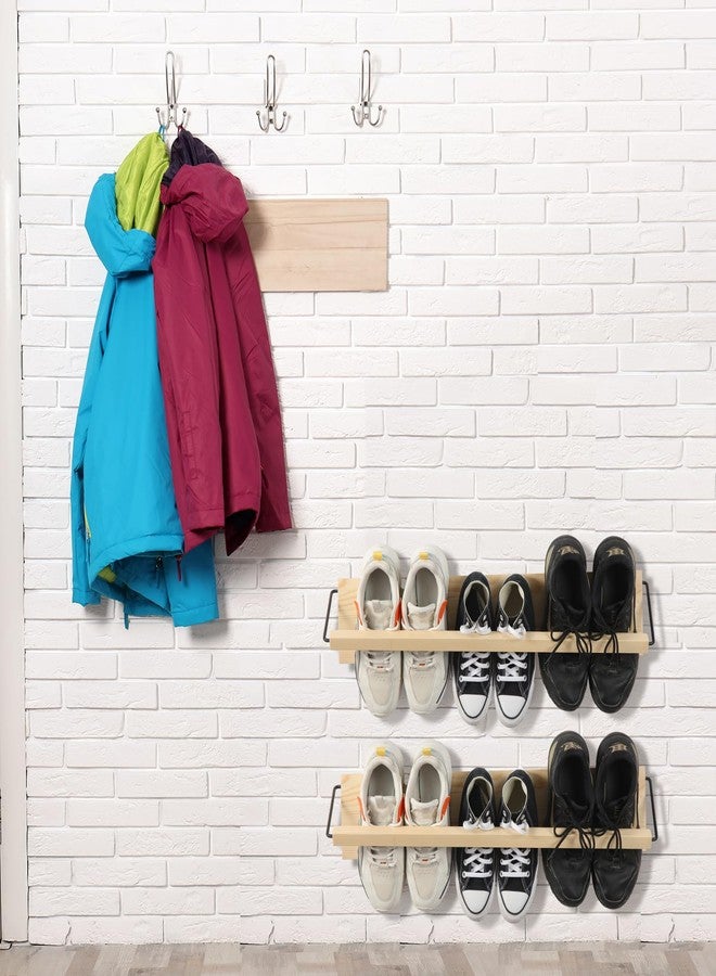 Mifoci 2 Pcs Wall Mounted Shoe Rack Organizer Wooden Modern Compact Wall Space Saving Shoe Holder Storage for Sneaker Footwear Slipper Boots Entryway Narrow Spaces Hallway(28.35'' Long) - Image 5