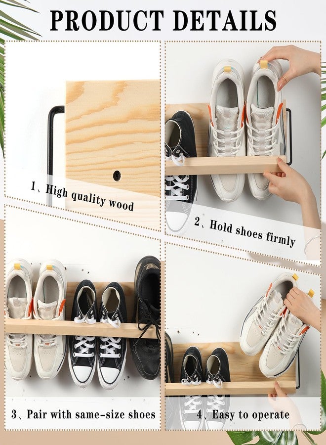 Mifoci 2 Pcs Wall Mounted Shoe Rack Organizer Wooden Modern Compact Wall Space Saving Shoe Holder Storage for Sneaker Footwear Slipper Boots Entryway Narrow Spaces Hallway(28.35'' Long) - Image 3