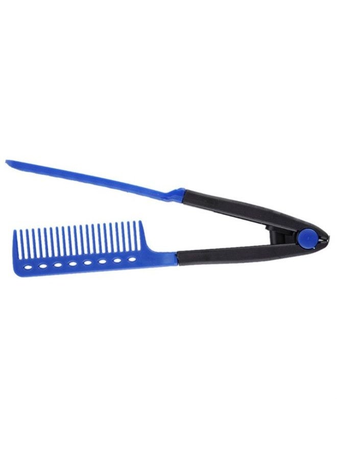 Wendy Mall - DIY Salon Hair Brush Combs Hairdressing Styling Hair Straightener V Shaped Straight Comb (Blue) - Image 1