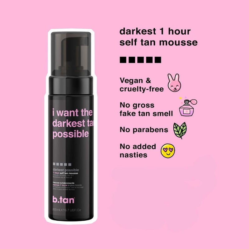 b tan b.tan Ultra Dark Self Tanner Mousse Bundle | I Want The Darkest Tan Possible - Fast, 1 Hour Express Sunless Tanning Foam, Golden Bronzing Glow, Face & Body, No Fake Tan Smell, 6.7 Fl Oz, Pack of 2 - Image 3