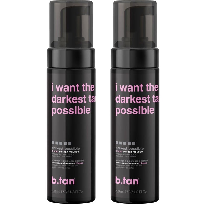b tan b.tan Ultra Dark Self Tanner Mousse Bundle | I Want The Darkest Tan Possible - Fast, 1 Hour Express Sunless Tanning Foam, Golden Bronzing Glow, Face & Body, No Fake Tan Smell, 6.7 Fl Oz, Pack of 2 - Image 1