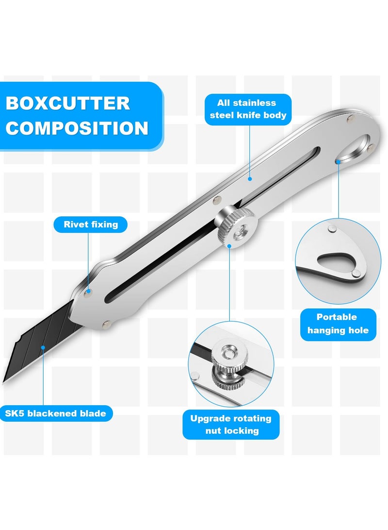 SYOSI SYOSI 5 Pcs Retractable Utility Knife, Stainless Steel Utility Knife, Heavy Duty Multifunctional Box Cutter with 50 Pcs Replaceable Blades for Office, Home, School  - Image 3