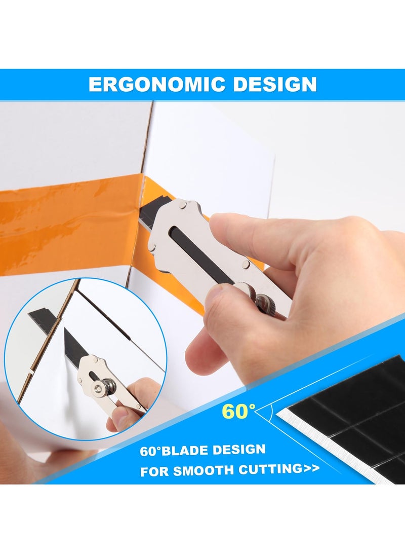 SYOSI SYOSI 5 Pcs Retractable Utility Knife, Stainless Steel Utility Knife, Heavy Duty Multifunctional Box Cutter with 50 Pcs Replaceable Blades for Office, Home, School  - Image 4